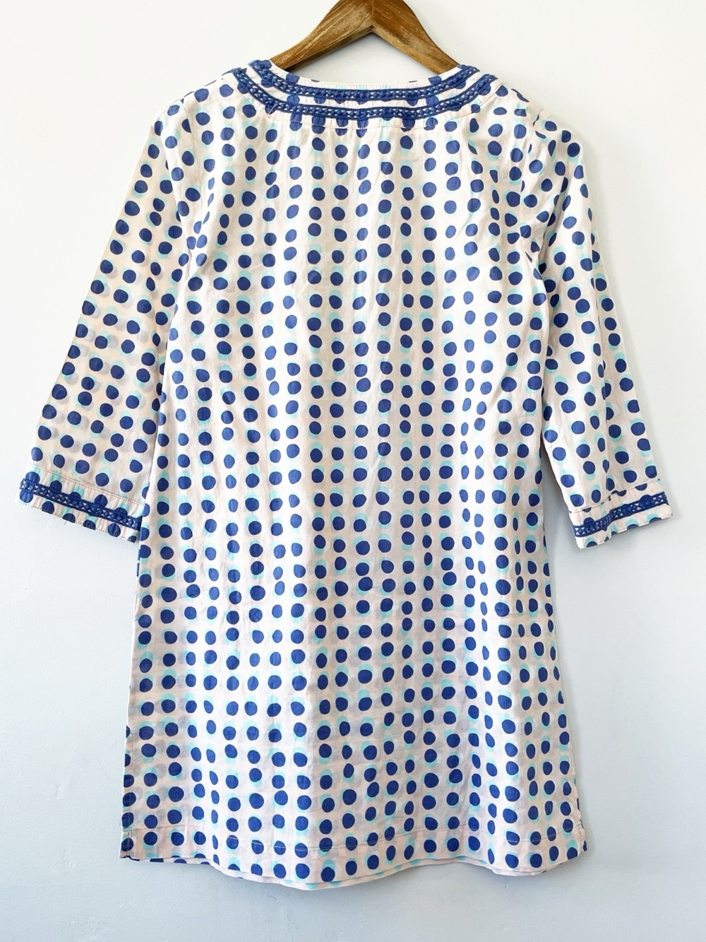 Boden White Mini Dress with Blue Polka Dots and Embroidered V-Neck Size 6 EUC - Picture 10 of 14